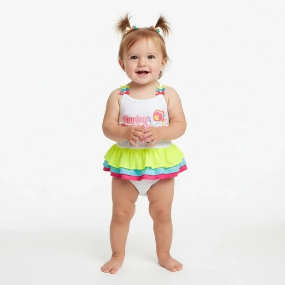 Harley Davidson Ruffle One Piece Swimsuit For Baby Girls - Picture 1 of 6